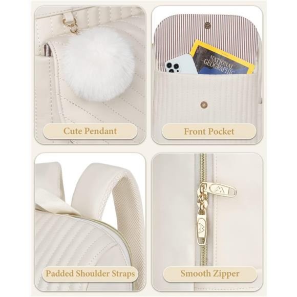 Quilted Laptop Backpack for Women Beige - Picture 6 of 6